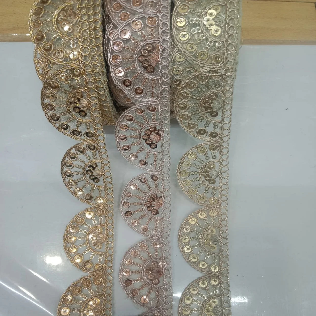 Custom made Traditional Embroidered Laces with Zari & Beads crafted with precision and artistry Ideal for Sarees & Lehengas