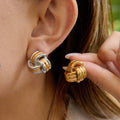 J&D Modern Minimalist 18K Gold Stainless Steel  Blocked Threaded Three-layer Winding Earrings