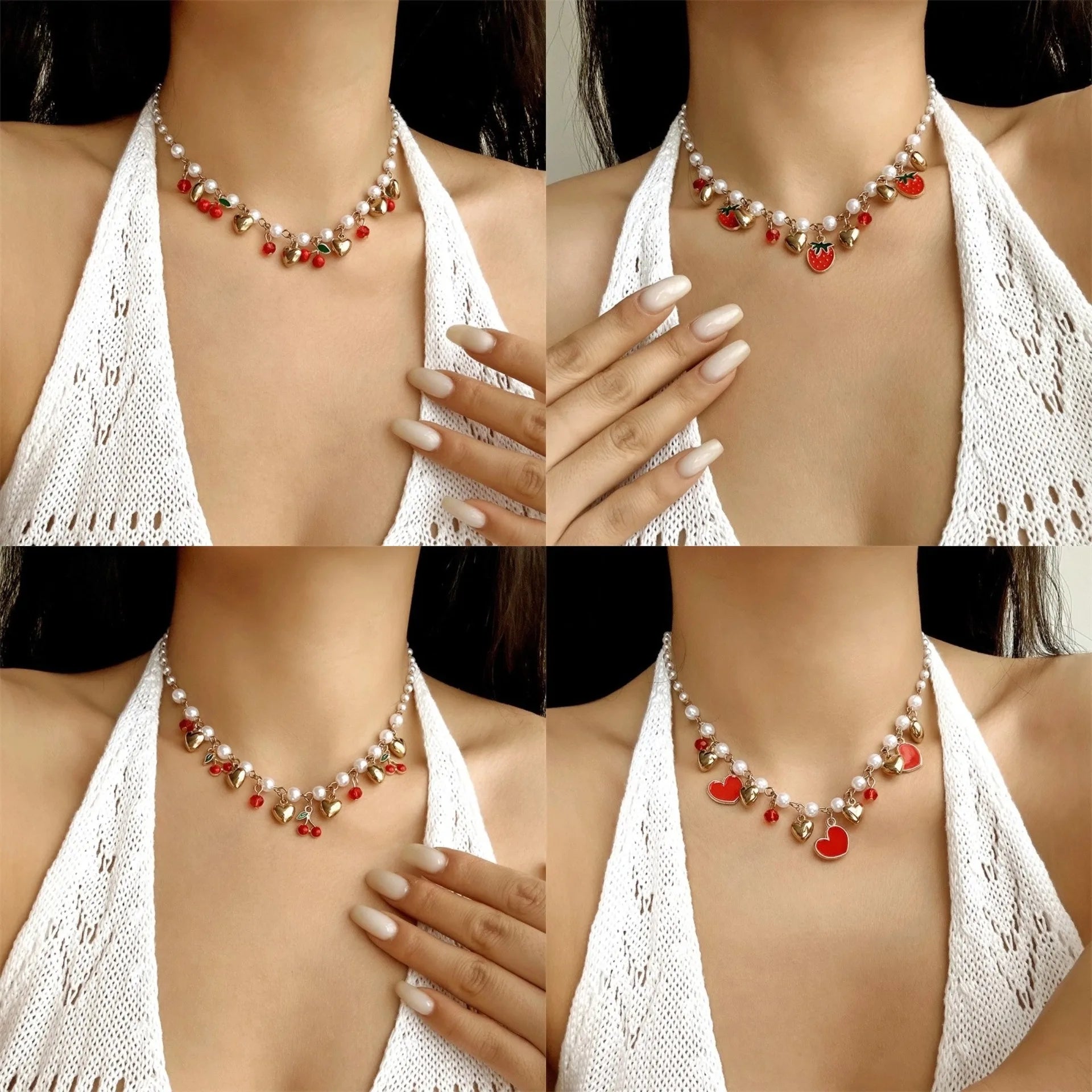 Cherry Strawberry Dainty Natural Irregular Colorful Necklace for Women Healing Crystal Fashion Bohemian Beaded Choker Jewelry