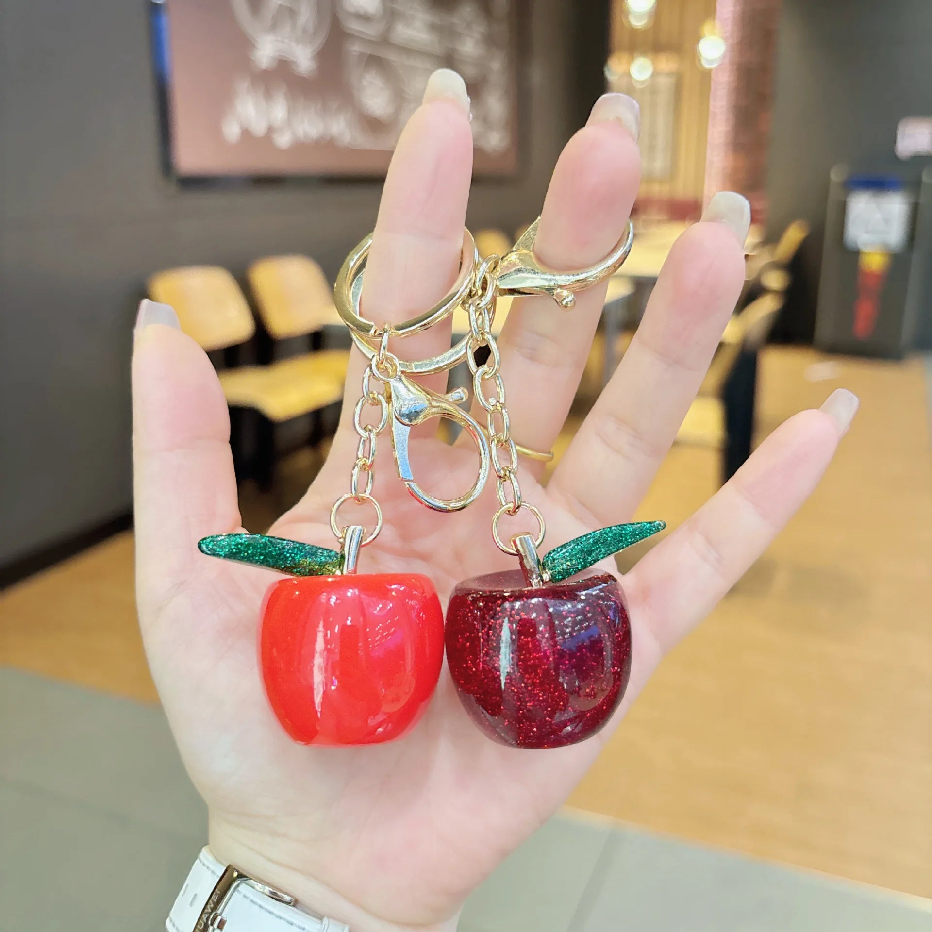 New Design Cute Cherry Charm Handbag Pendant Keychain Women's Exquisite Crystal Cherry Bag Accessories High-Grade Pendant