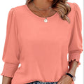 Women's Blouses Dressy Casual 3/4 Length Sleeve Tops with Smocked Cuffs Plain Dyed Shirt for Autumn Spring Summer