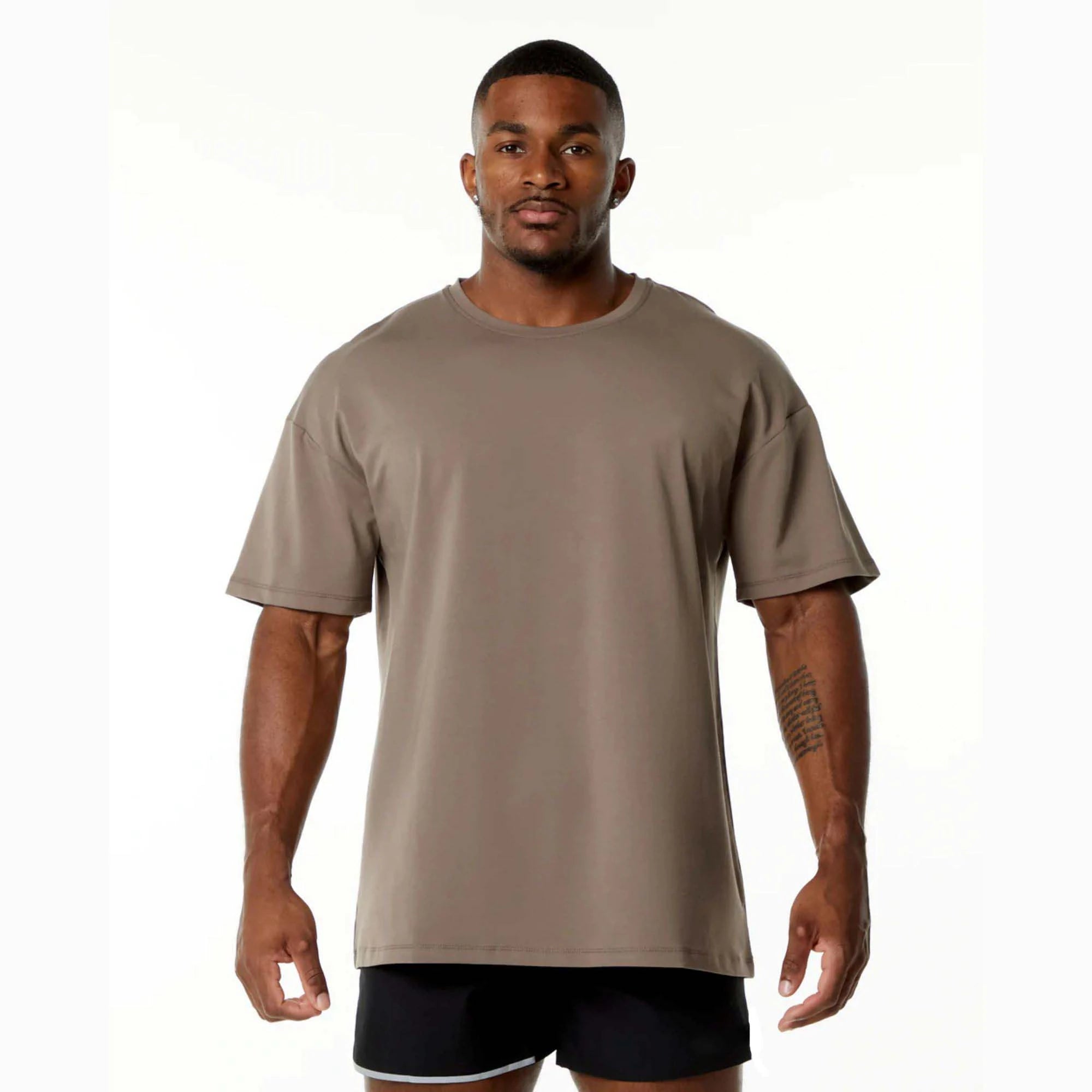 Men's Heavy Oversized Black Box T-Shirt-Short Sleeve Boxy Fit Breathable Cotton Jersey Plus Size Blank Breathable Print Pattern