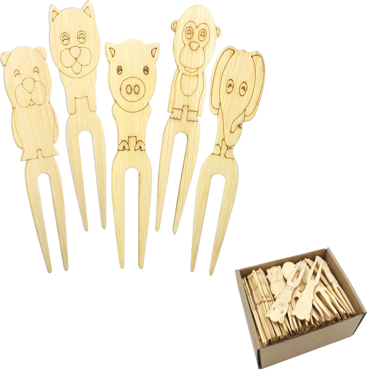 Wholesales Bamboo Paddle Skewers 9cm Fruit Bamboo Forks Animal Shape for Cocktails MegaBDM