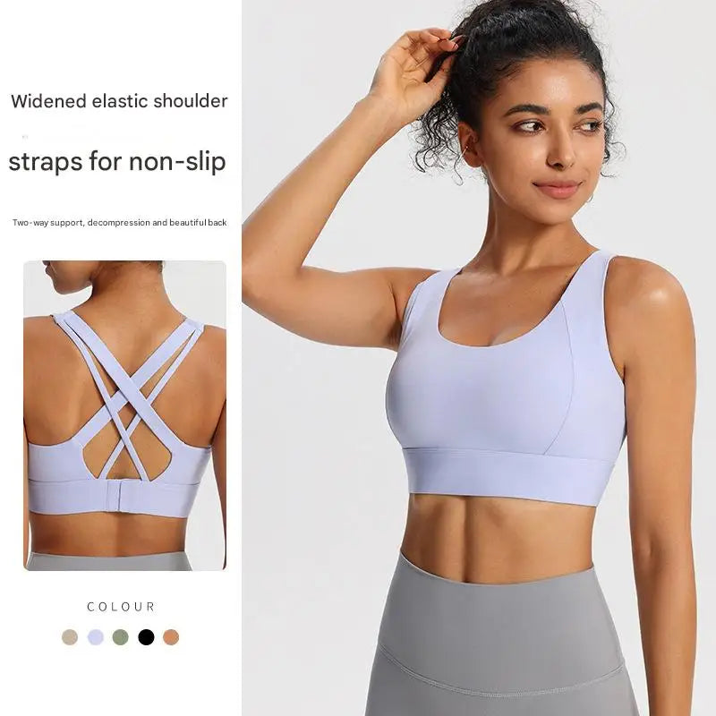 Custom Ladies Fitness Tank Top Sexy Bra Panty Breathable Yoga Top Shockproof Strap New Design Four-Way Stretch Sports Bra