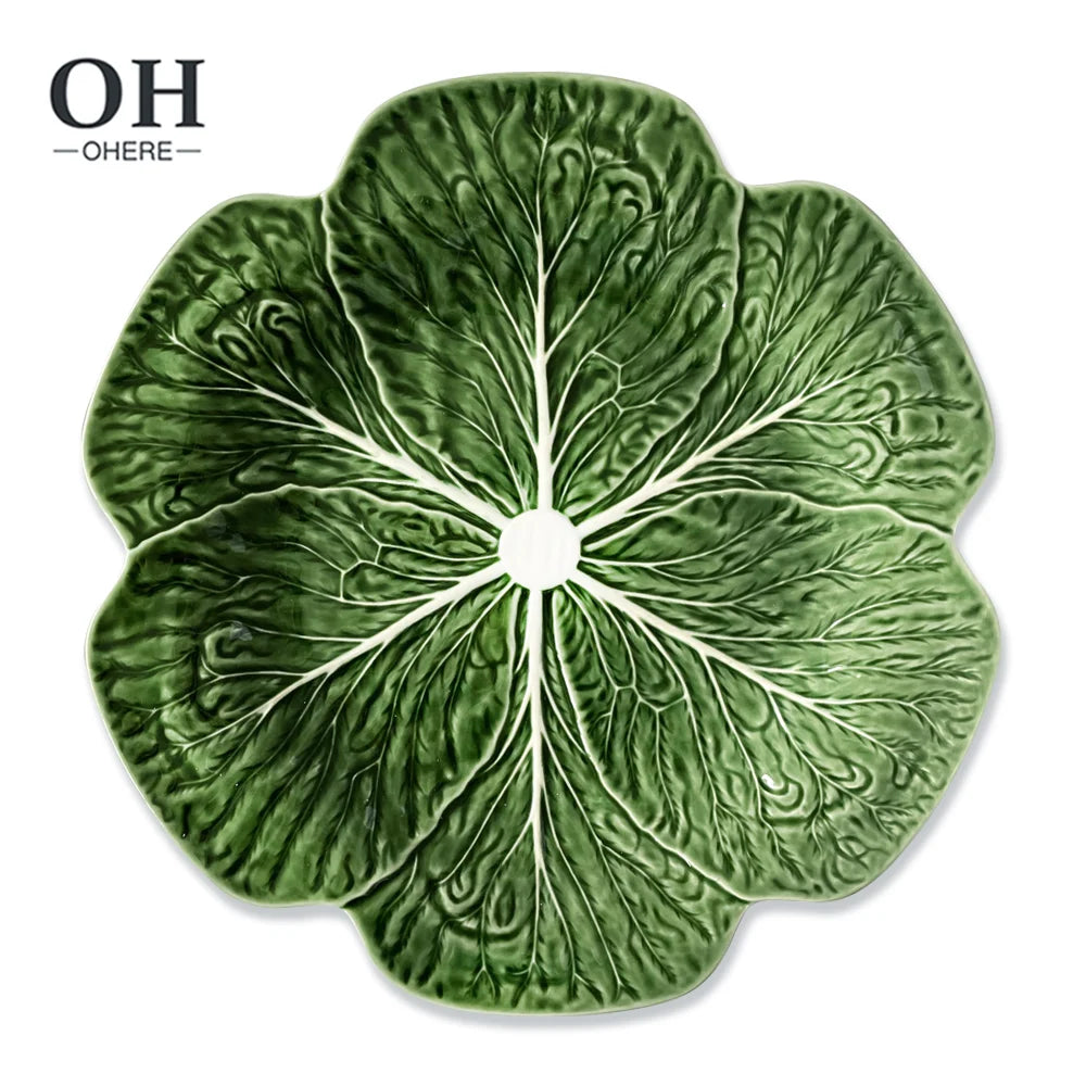 2024 Green Cabbage Plate Vegetable Tableware Series  10.5inch Charger Plate  Portuguese Village Ceramic Dinnerware