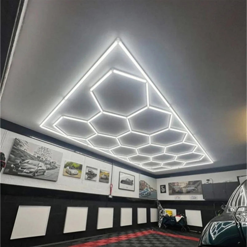 6500K Hexagonal LED Light Flicker-Free COB LED with Aluminum Frame Honeycomb Design for Barber Car Wash Workshop