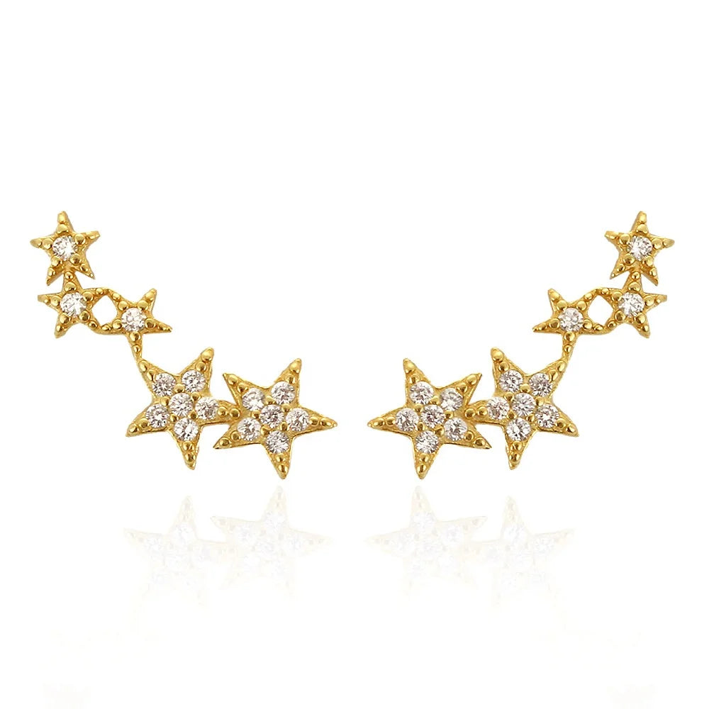 Nagosa Minimalist Fine Jewelry Gold Vermeil  925 Sterling Silver Pave Cubic Zircon Star Ear Climber Stud Earrings