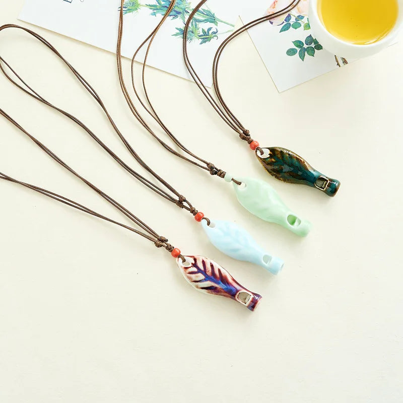 New Creative Fish Shape Whistle Necklace Sweet Wax Rope Ceramic Fish Necklace to My Daughter