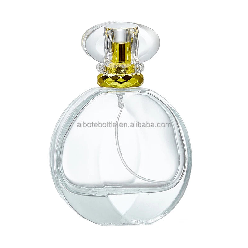 New Design 30ml 50ml 100ml Pumpkin Oblate Shape Glass Perfume Bottle with Clear Cap Small Round Glass Bottle for Perfume