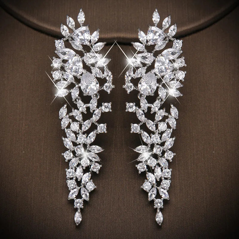 MOQ 2pcs Wholesale Women Gold Plated Cubic Zirconia Bride Wedding Statement Drop Earrings extra Large Classic