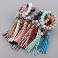Silicone Wristlet Keychain Stretchy Bangle Silicone Bead Bracelet Key Chains Leather Tassel Key Rings Pendant Keychain Wristlet