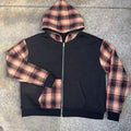 Clothing Manufacturers Custom French Terry 100% Cotton Plaid Patchwork Color Block Zip up Hoodie Jacket for Men
