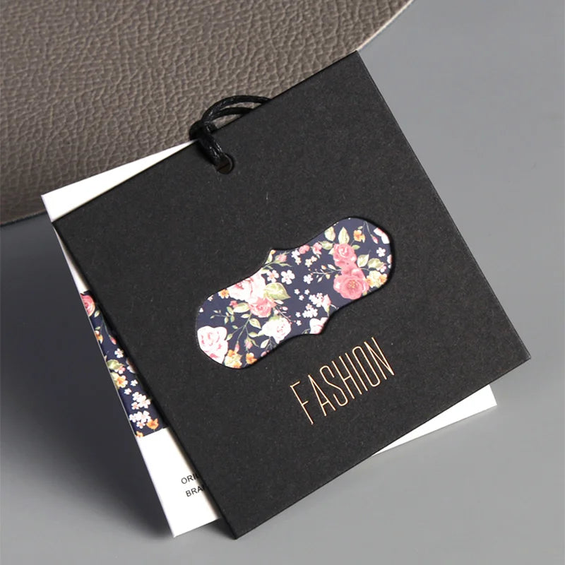 2024 Custom Printed Logo PVC Hangtags Garment Clothes Tags Luxury Swing Tags Set String Pin Design Paper Eco Friendly Hang Tag