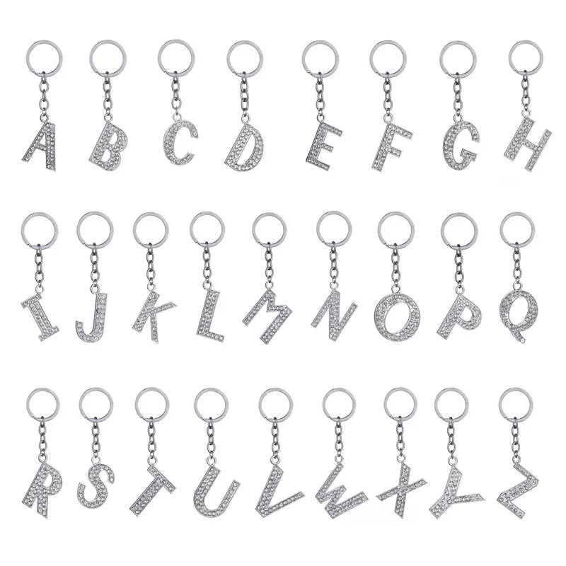 Silver Wholesale Metal Promotion Zinc Alloy 26 Capital Initial Letter a ~Z Diamond  Alphabet Pendant Key Chain Keychains