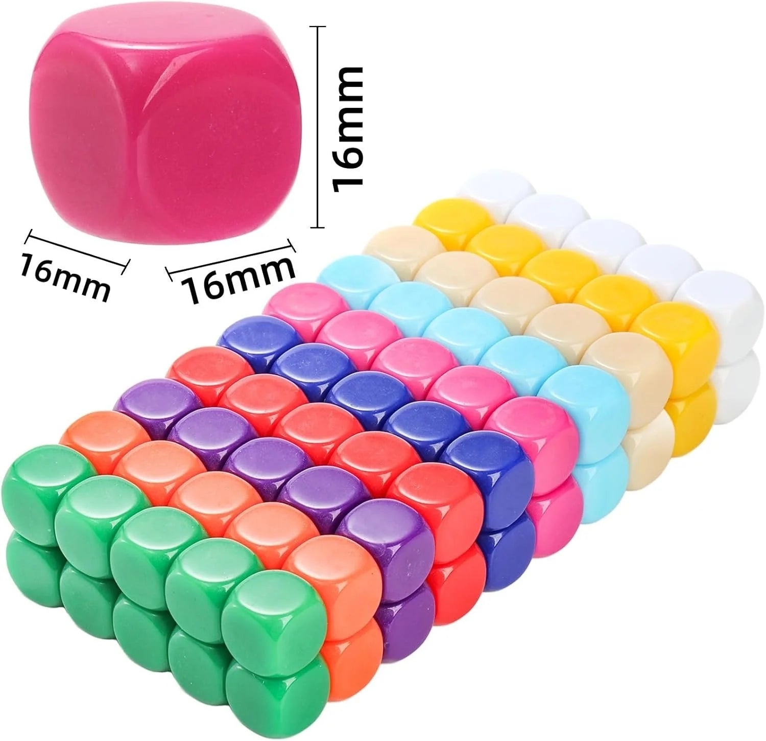 Various Colors DIY Colorful 6 Sided 16mm Blanked Acrylic D6 Dice for Board Game