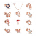 Premium Rose Gold Earrings with Multicolor Zircon Comfortable Titanium Studs for All Occasions