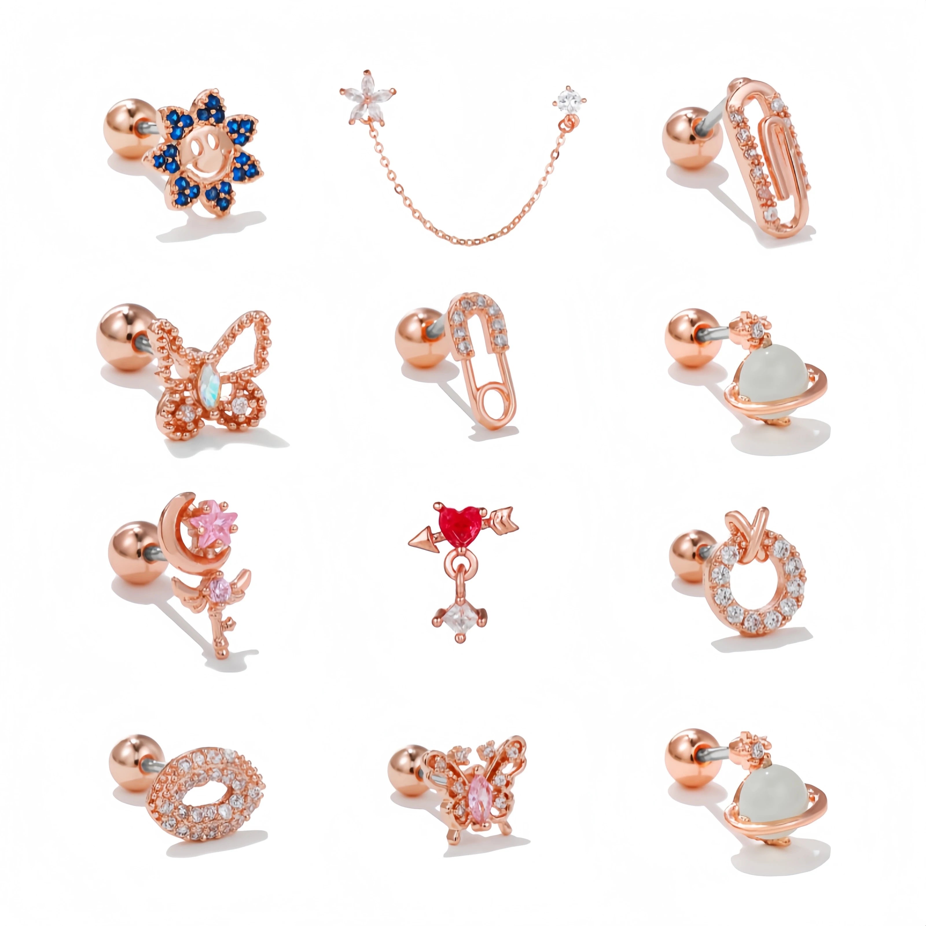 Premium Rose Gold Earrings with Multicolor Zircon Comfortable Titanium Studs for All Occasions