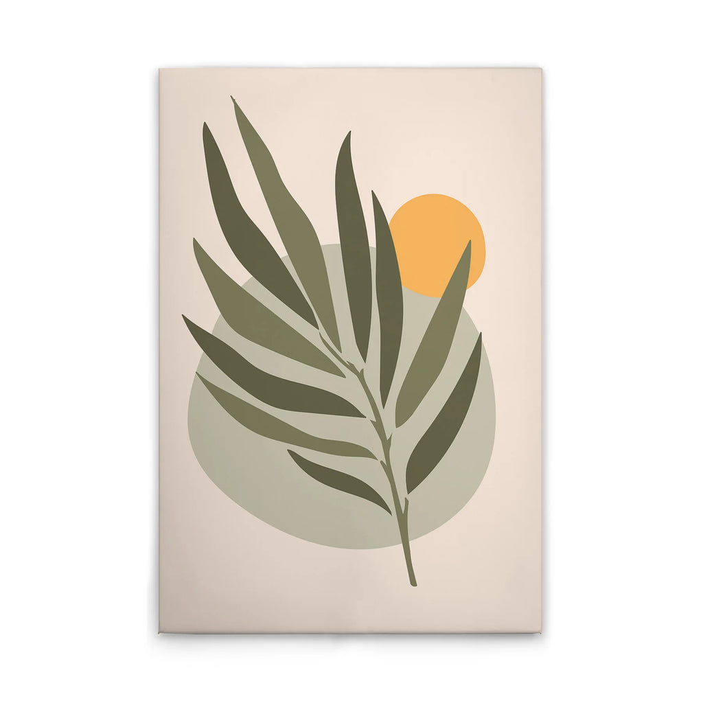 Made in Germany Modern Fern Leaf Beige Green Canvas Wall Mural with Stretcher Frame-Hanging Wedding Portrait