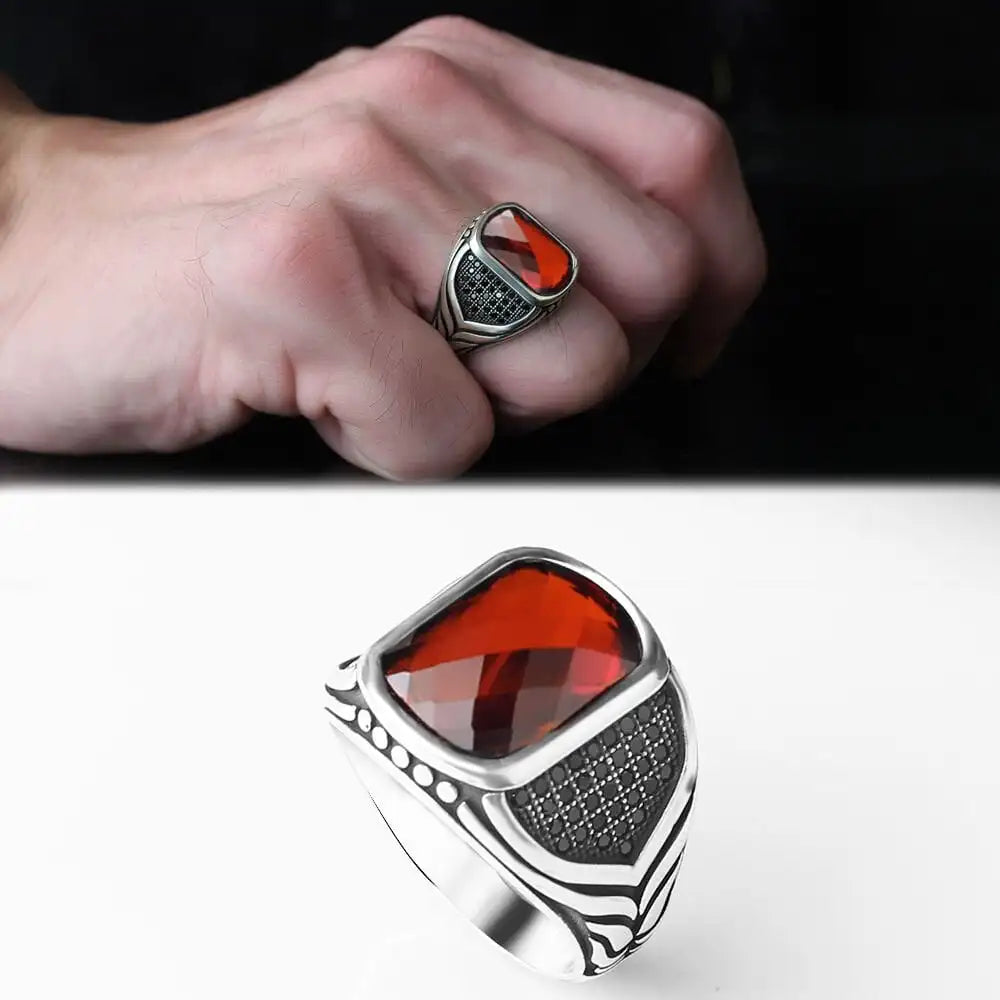 Azuris 925 Sterling Silver Ottoman Style Ring Men Handmade Turkey Natural Black Stone Fine Jewelry VALKH1458