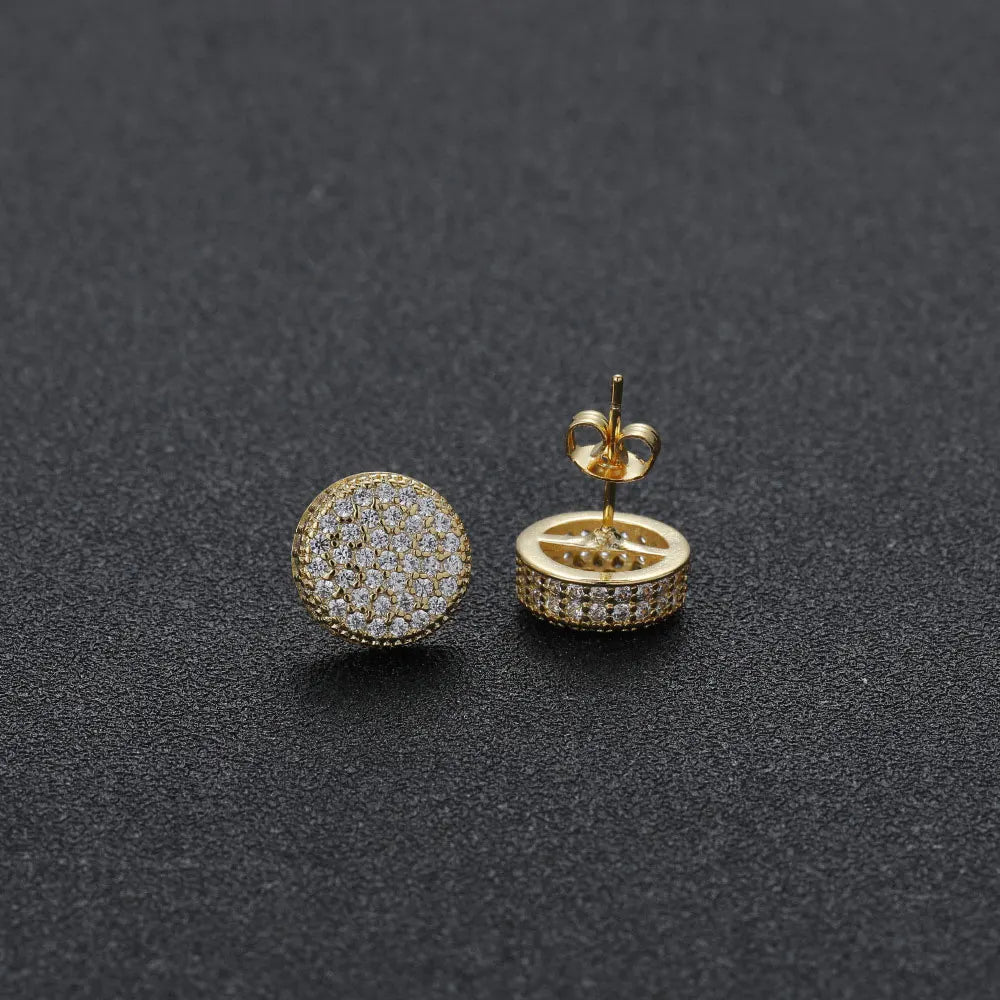 Low MOQ Wholesale Hip Hop Jewelry Bling Round Men Cz Paved Earring Stud