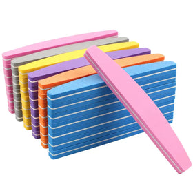 Factory Price Disposable Nail Files 100/180 Grit Half Moon Nail Buffer Block Double-Sided Sponge Nail Files for Finger Colorful