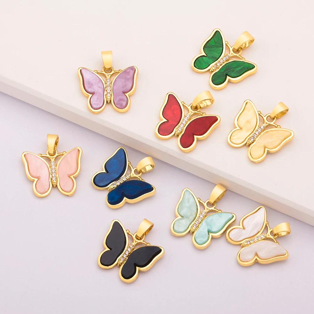 QIKU Enamel Butterfly Charms 9 Colors | 18K Gold Plated Copper Pendants for DIY Necklace & Bracelet Jewelry Making