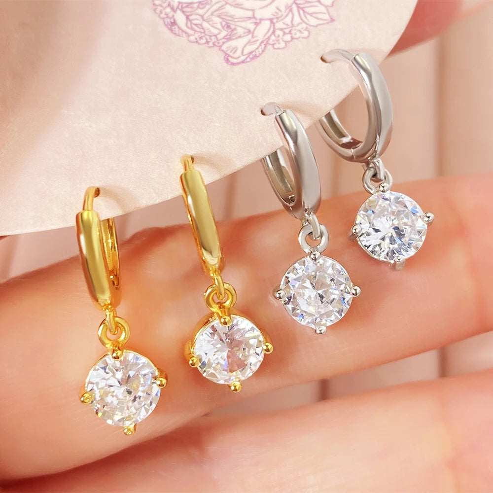 Foxi in Stock Fashion Earrings Wholesale Bulk Price Drop Charm Round Cubic Zirconia Gold Silver Hoop Earrings