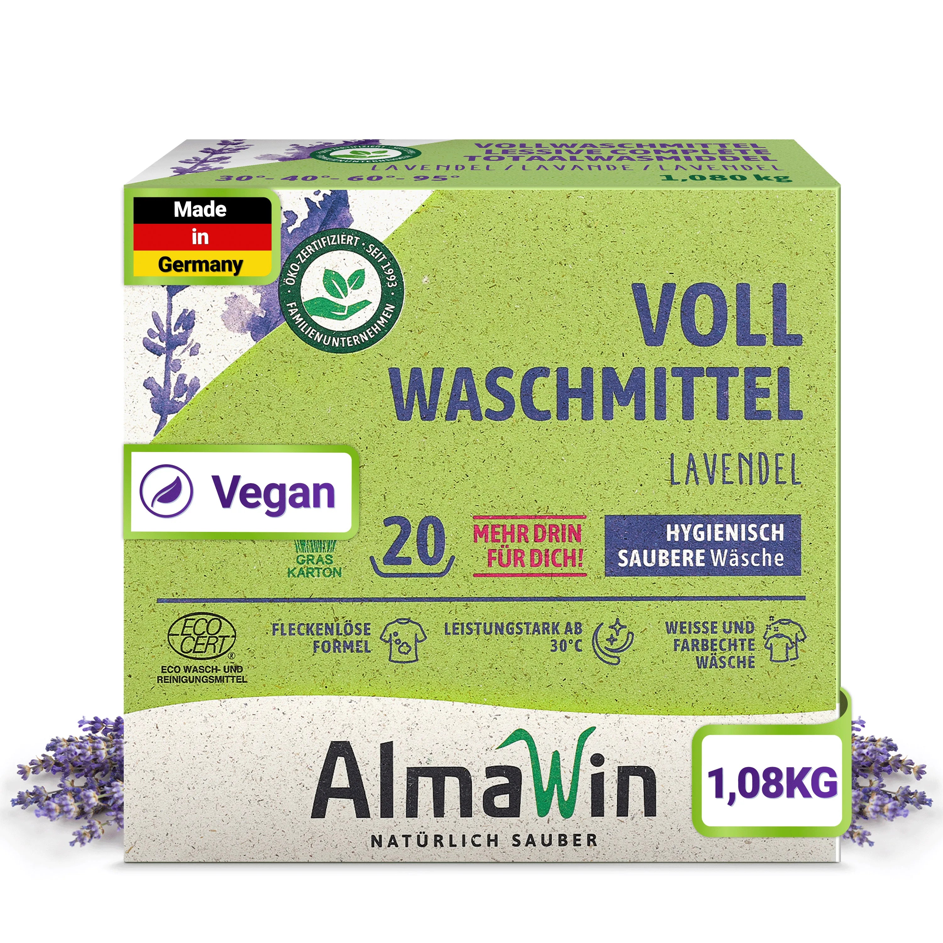 AlmaWin RTS 1 Ready to Ship Laundry Detergent Powder Lavender 1.08 Kg - 20 Loads Vegan Washing Power Booster