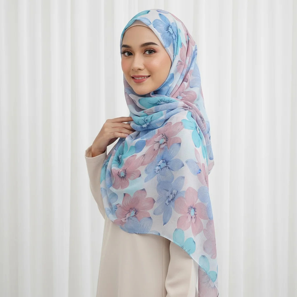 Elegant Headscarf Shawl Head Wraps Floral Print Viscose Cotton Modal Scarf Hijab for Muslim Women 180*70cm