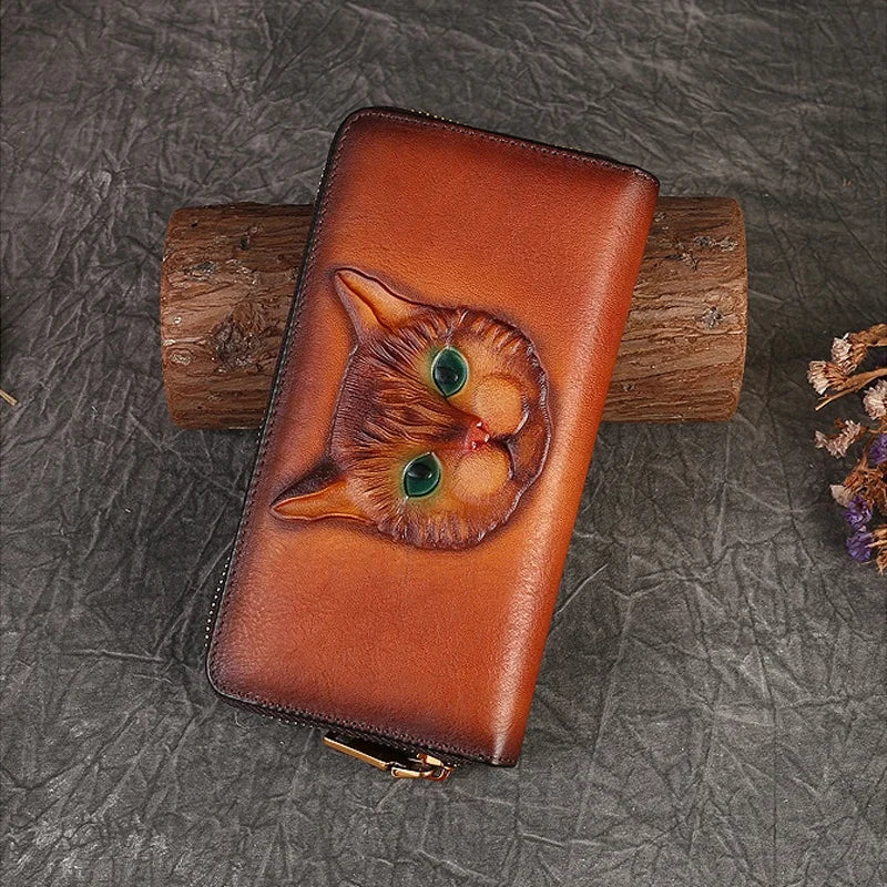 Premium Cat Embossed Cardholder Wallet Fashion Women's Genuine Leather Wallet Purse