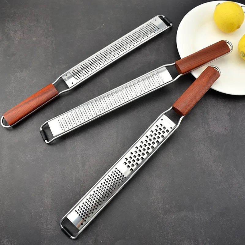 New Design 2026 Stainless Steel Long Cute Handheld Metal Flat Small Size Special Wooden Handle Butter Cheese Grater