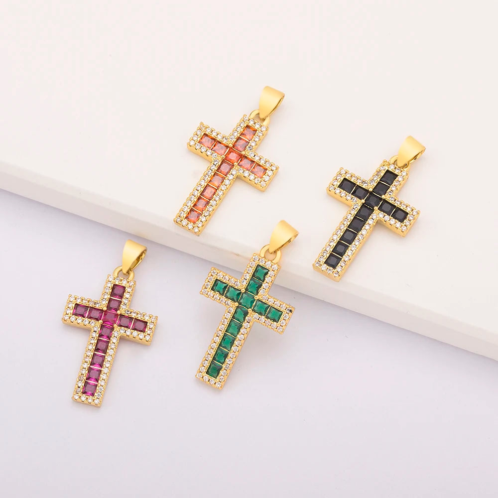 Small Gold Plated Cross Charms for Jewelry Making Crucifix Diy Supplies Metal Accessories Gold Filled Zircon Design Wholesale