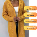 Long Sleeve Cable Knit Open Front Cardigan Casual Solid Color Hooded Long Coat Cotton Women's Knitted Cardigan Ladies Sweaters