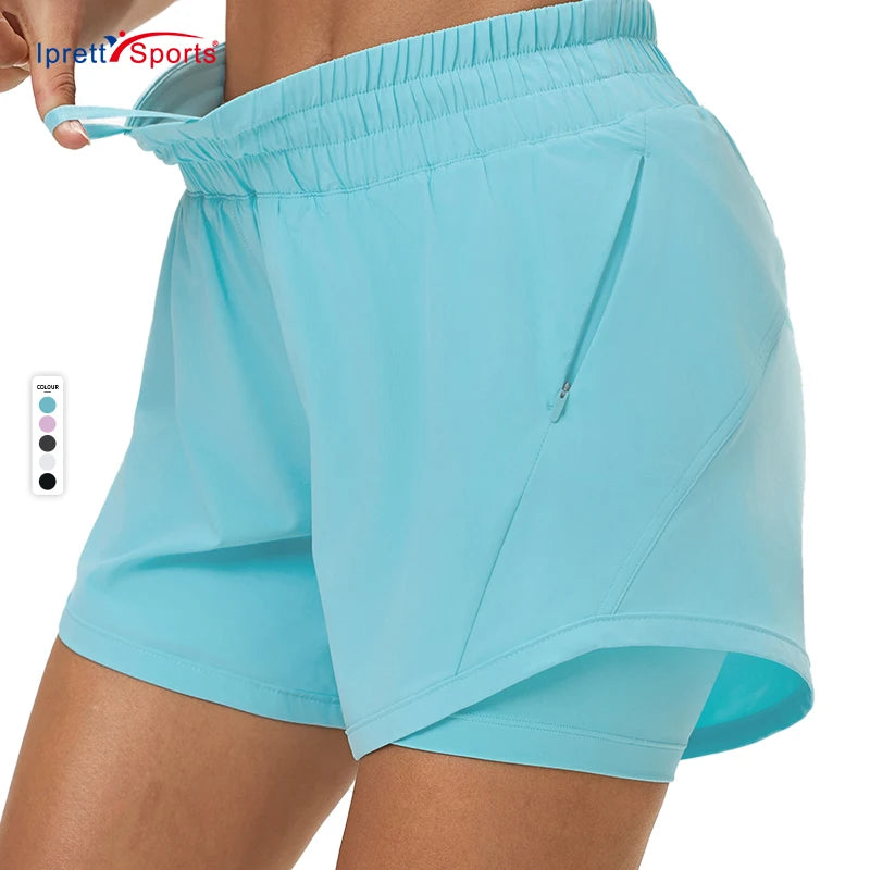 Summer Quick Dry Women's Athletic Gym Shorts Elastic High Waisted Running Fitness Yoga Shorts with Pockets