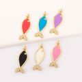 Gold Plated Enamel Cute Fish Pendant with Zircon Tail for Unisex Fashion Jewelry Making Wholesale Accessories