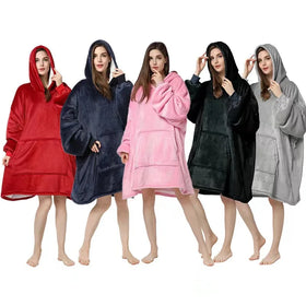 Wholesale Custom logo Double Layer Warm Cozy Oversize Sherpa Hooded Blanket Wearable Blanket Hoodie Fleece Blanket with Sleeves