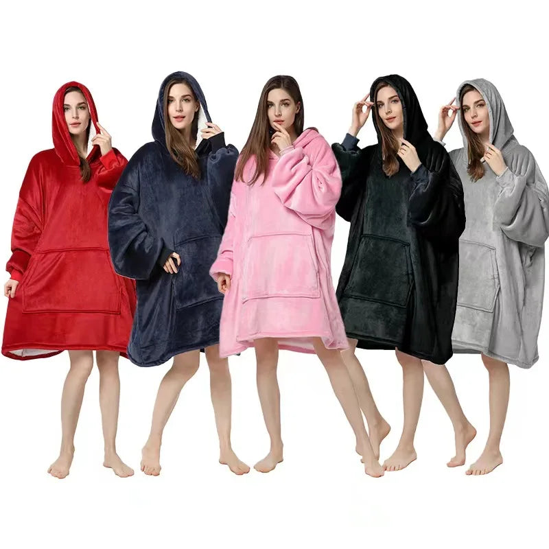 Wholesale Custom logo Double Layer Warm Cozy Oversize Sherpa Hooded Blanket Wearable Blanket Hoodie Fleece Blanket with Sleeves