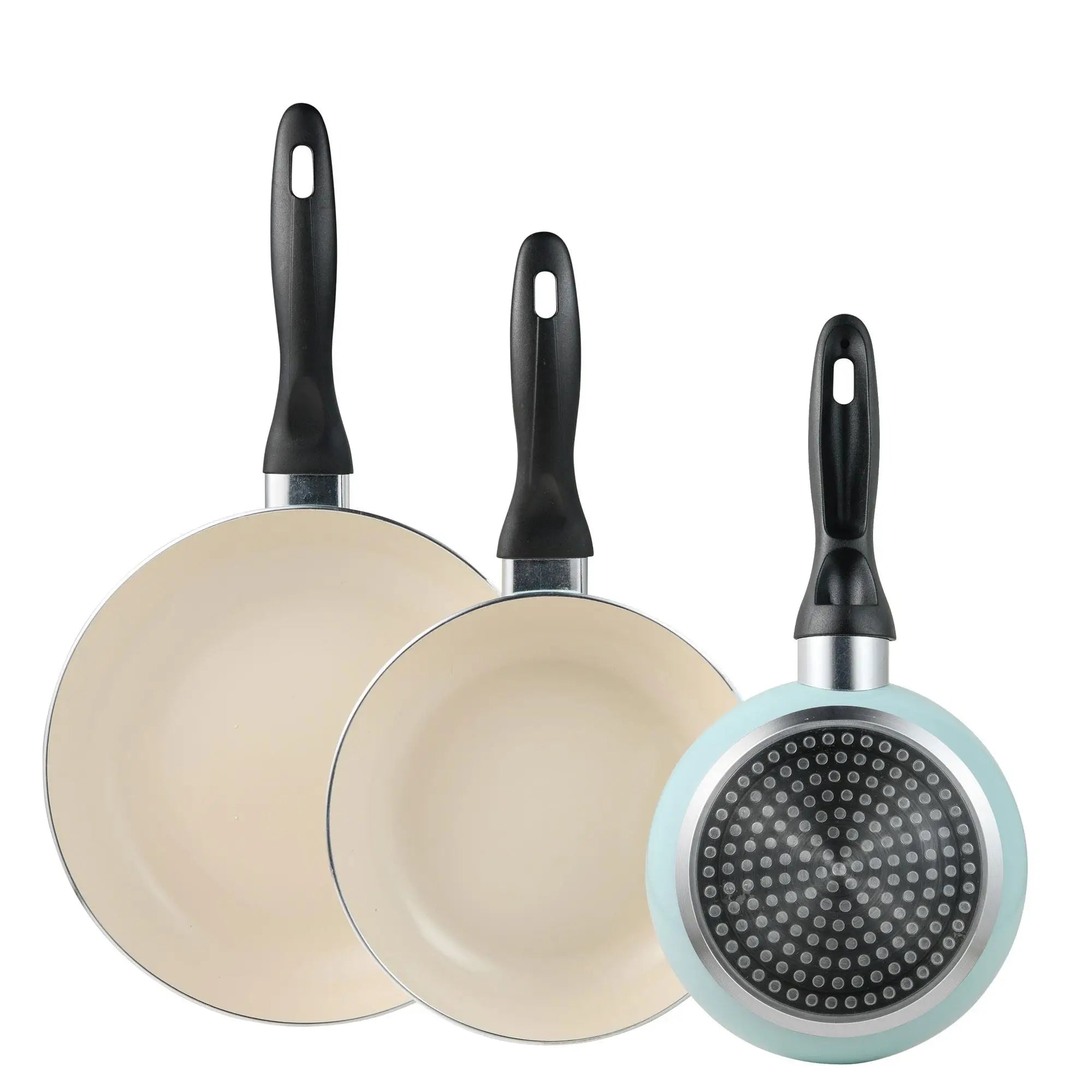 Set of 3 frying pans 162024cm in pressed aluminum light blue San Ignacio