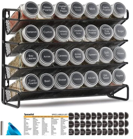 Kitchen Spice Rack Multi-functional Household Countertop Four-tier Seasoning Storage Rack Hollow Iron Art Spice Organizer.