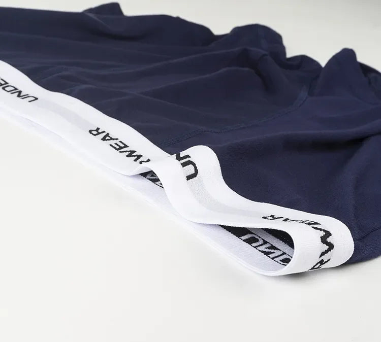 OEM Custom Stretch Cotton Men's Knitted Boxer Briefs Comfortable Mid-rise Trunks with Eco-friendly Breathable Feature Logo Waist