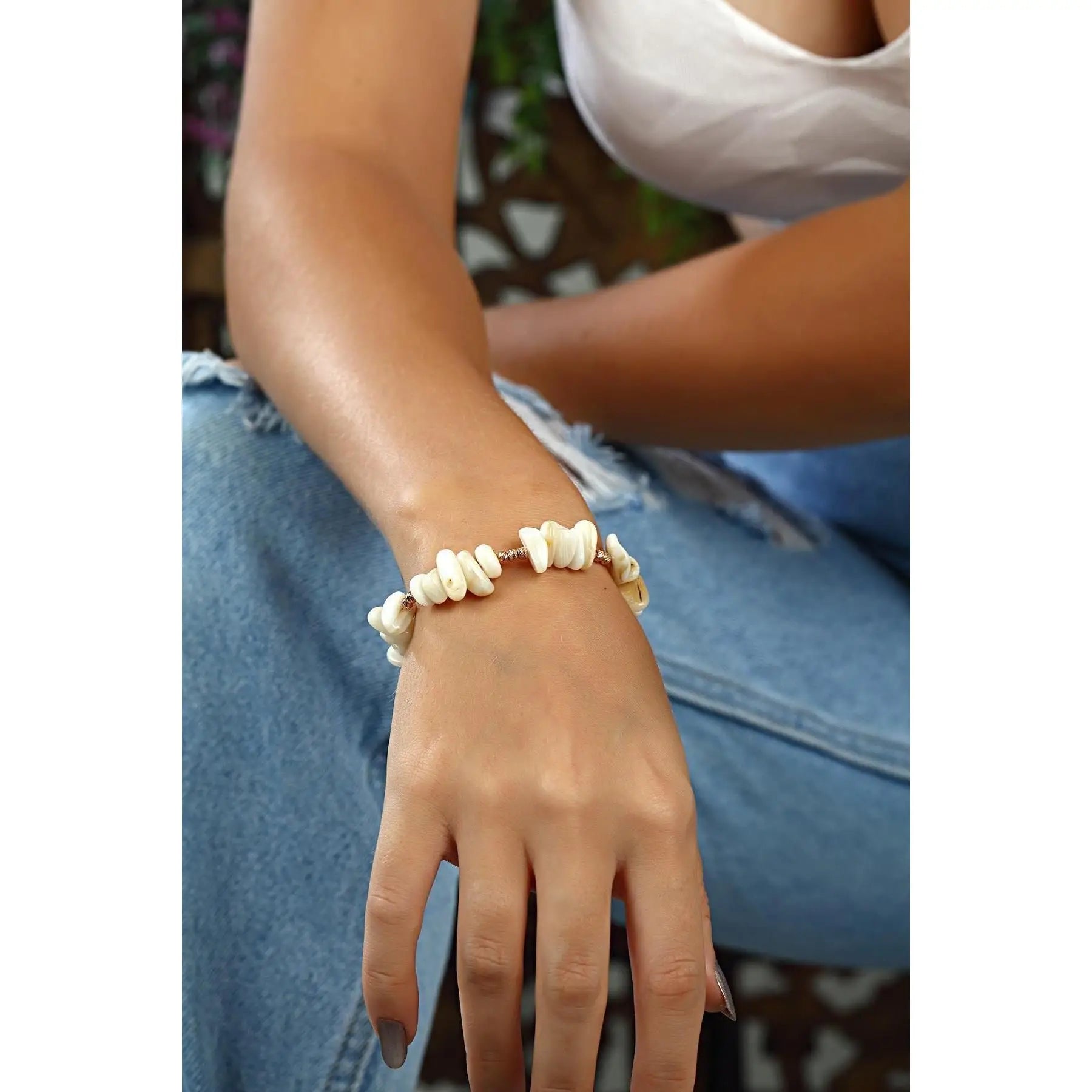 Azuris Elegant 925 Sterling Silver Mother of Pearl Turkey Bracelet Stylish Bangle