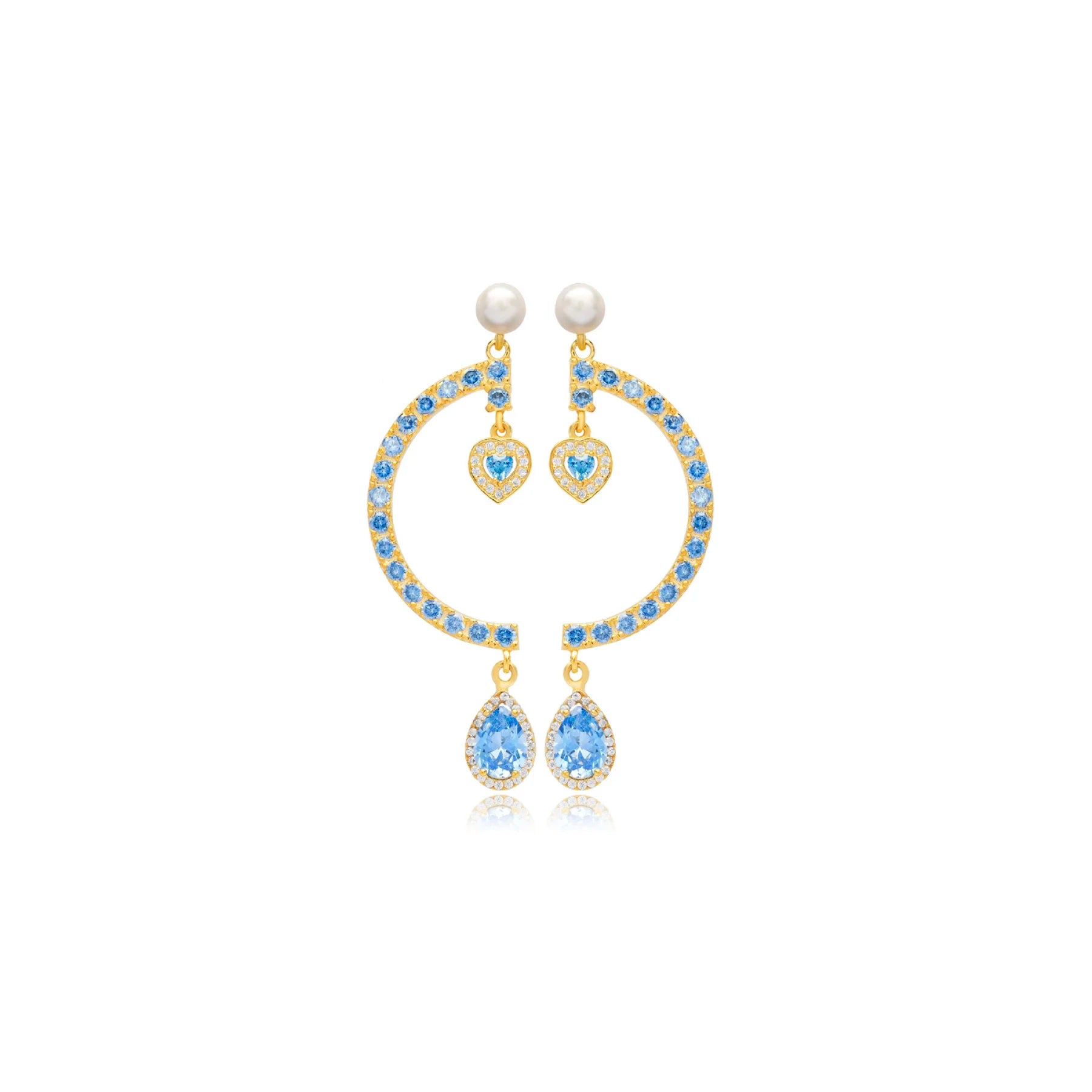 925 Sterling Silver Aquamarine Stone Heart Design Chandelier Stud Earrings Model ONR2001 From Turkey