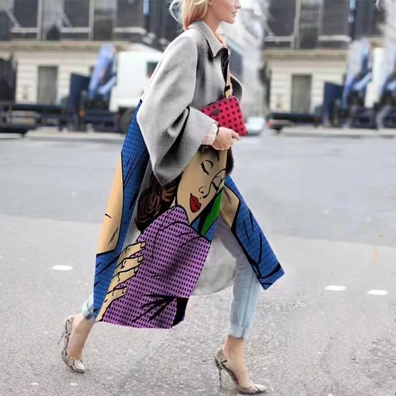 2025 Autumn-Winter Western New Arrival | Long Bell-Sleeve Stylish Printed Loose Trench Coat