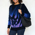 Vintage Character Pattern Front Logo Women's O-Neck Casual Fall Winter Mohair Cardigan Anti-Pilling Full Sleeve 300g