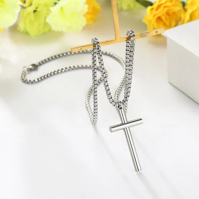 Wholesale Religious Jewelry Stainless Steel Plain Silver Unique 3D Cross Necklace