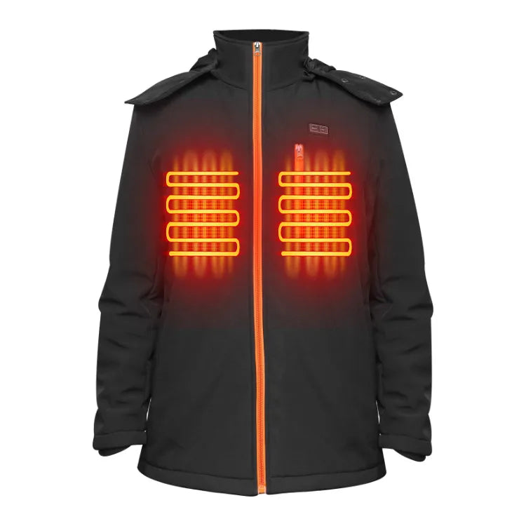 Winter Men's Heated Motorcycle Jacket Hooded Waterproof Rechargeable Back Heating 7.4V Battery Logo Front Wind Cold Protection