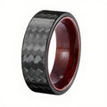 POYA 8mm Black Twill Carbon Fiber Wedding Band for Men Comfort Fit with Rosewood Liner Tungsten Classic Style Engagement Gift