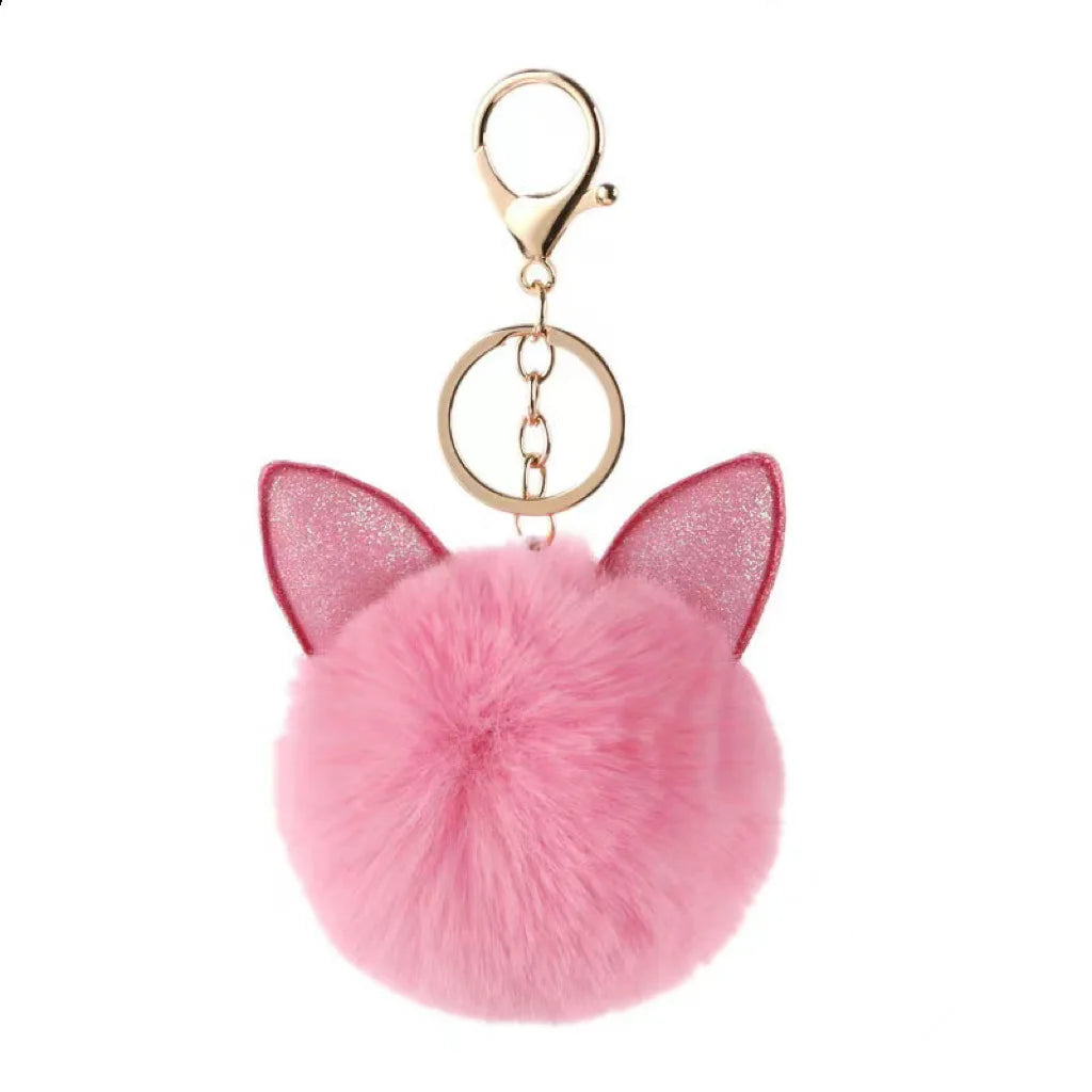 New Soft Zinc Alloy Light Plush Rabbit-Ear Ethnic Ball Car Keychain Pendant Women's Bag Gift 8cm MegaBDM