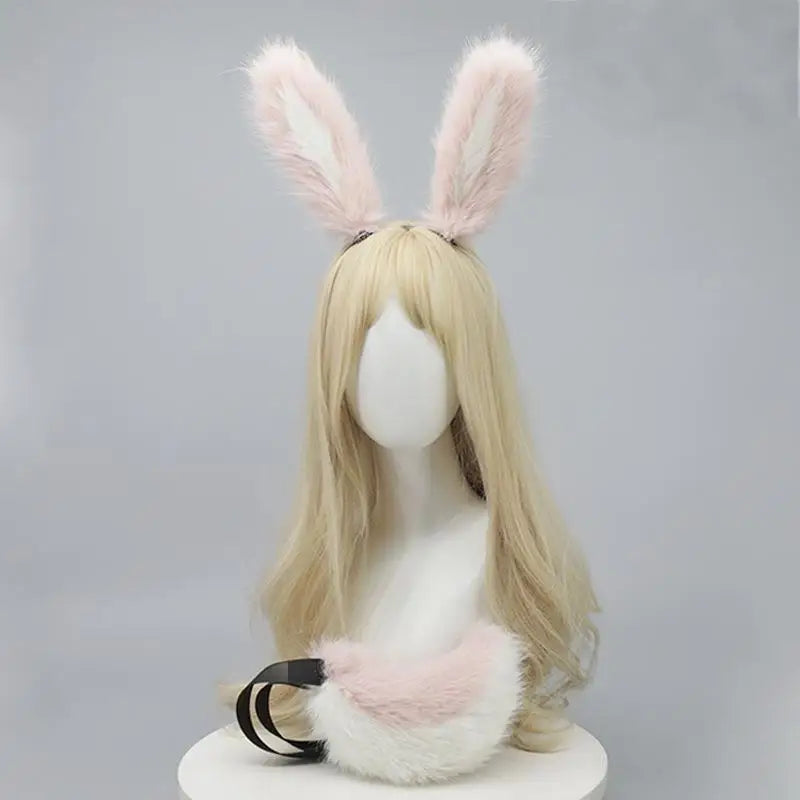 S0003 Furry Sweet Rabbit Bunny Ear and Tail Set Party Costume Accessory for Dress-Up Birthday Party & Themed Events