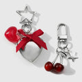 2025 Cross Border Popular Sweet and Cool Exquisite Autumn and Winter Red Yarn Bow Simulation Cherry Heart Pendant Keychain